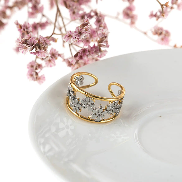 Wholesale Women's Alloy Chrysanthemum Style Electroplated Opening Adjustable Ring