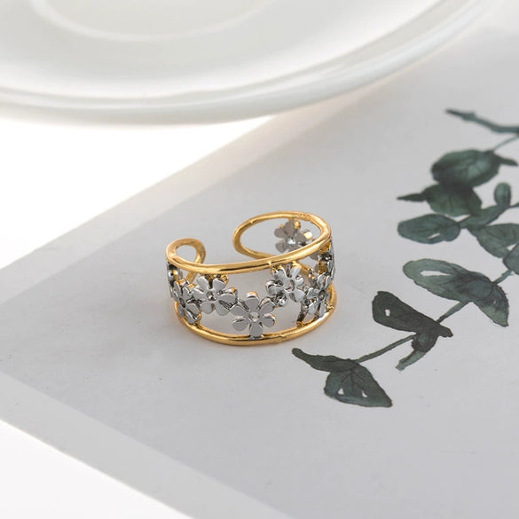 Wholesale Women's Alloy Chrysanthemum Style Electroplated Opening Adjustable Ring