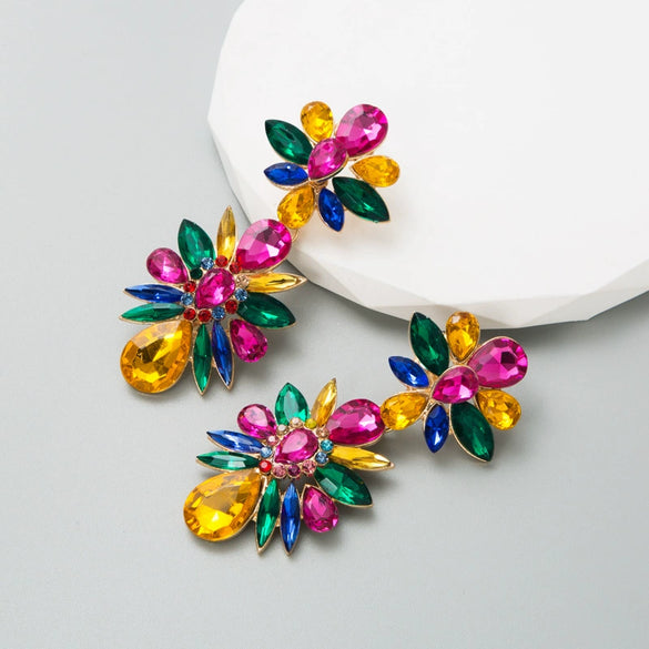 Wholesale Women's Alloy Colored Diamond Flower Earrings