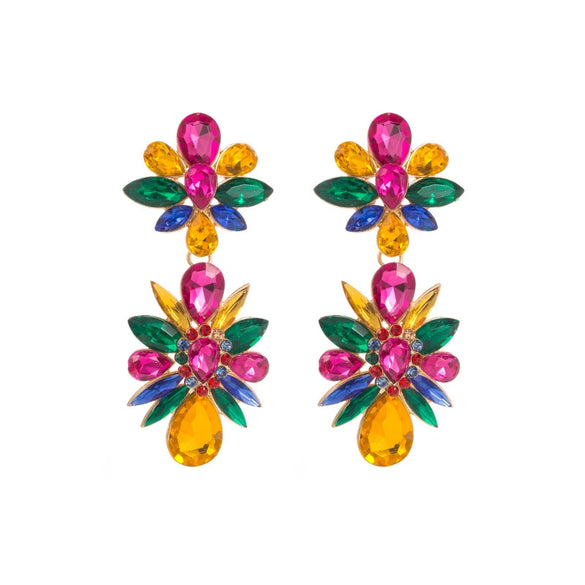 Wholesale Women's Alloy Colored Diamond Flower Earrings