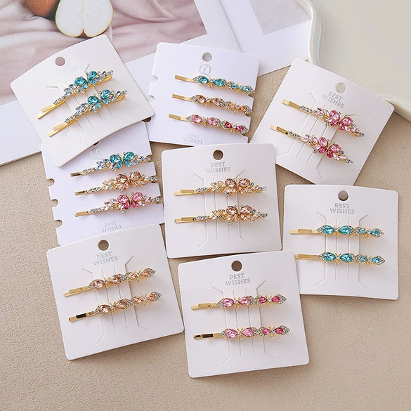 Wholesale Women's Alloy Colorful Crystal Bow Flower And Butterfly Rhinestone Side Hair Clip With Electroplating Cartoon Style