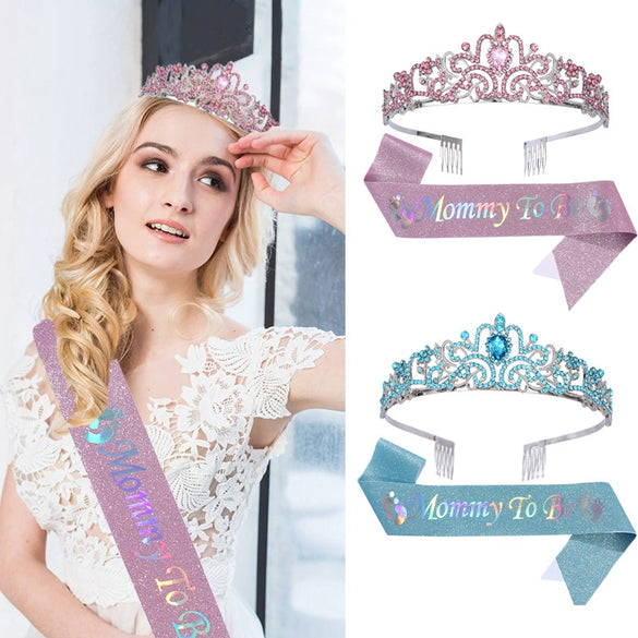 Wholesale Women's Alloy Crystal Crown Headdress Shoulder Strap Glitter Belt Set With Geometric Letter Text Pattern Electroplating For Mommy To Be