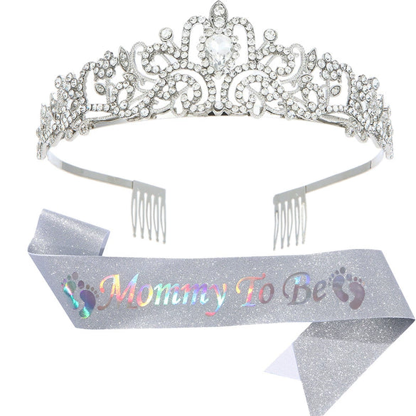 Wholesale Women's Alloy Crystal Crown Headdress Shoulder Strap Glitter Belt Set With Geometric Letter Text Pattern Electroplating For Mommy To Be