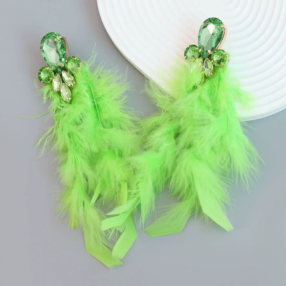 Wholesale Women's Alloy Diamond Geometric Flower Tassel Feather Earrings