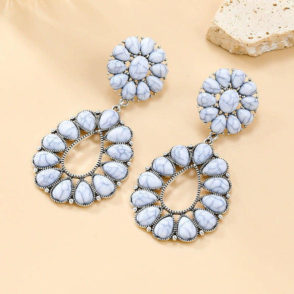 Wholesale Women's Alloy Dropshaped Geometric And Flower Earrings With Electroplating Treatment