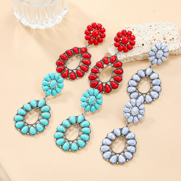 Wholesale Women's Alloy Dropshaped Geometric And Flower Earrings With Electroplating Treatment