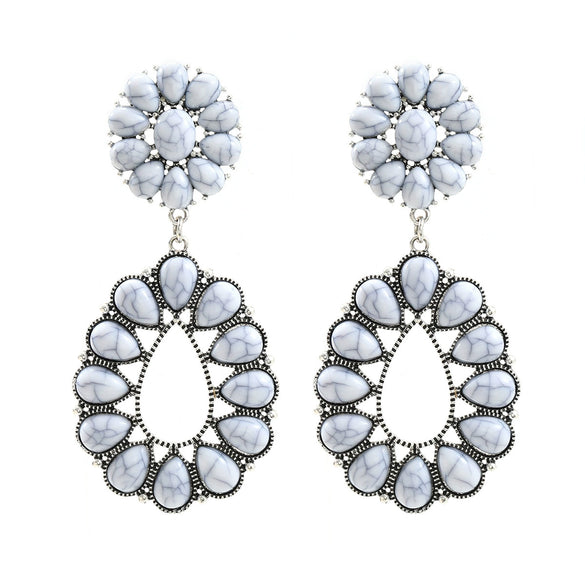 Wholesale Women's Alloy Dropshaped Geometric And Flower Earrings With Electroplating Treatment