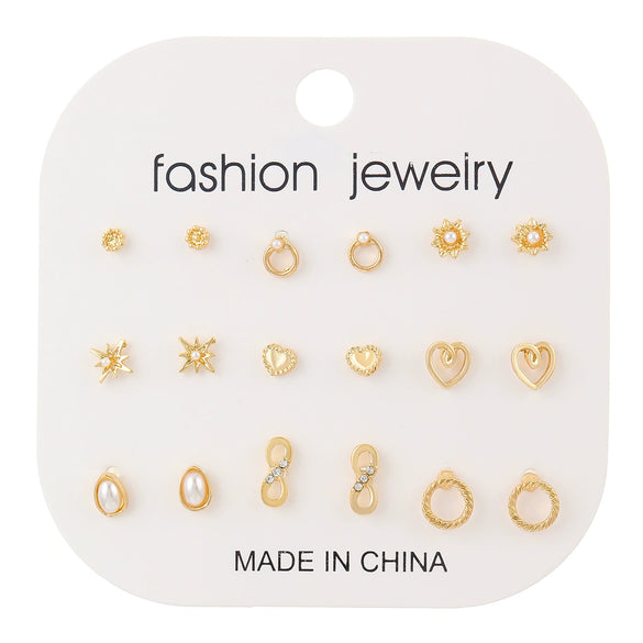 Wholesale Women's Alloy Earrings And Ring Set With Golden Pearl And Rhinestone Geometric Heart Letter Number And Text Patterns Electroplated