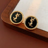 Wholesale Women's Alloy Earrings With Black Round Shape And Letter Pattern Electroplated Highend Style
