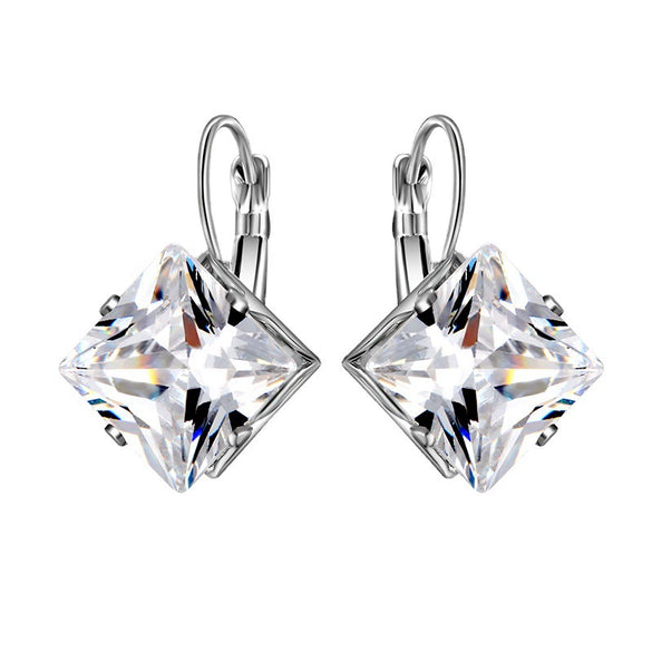 Wholesale Women's Alloy Earrings With Square Shape And Flower Pattern Inlaid With Zircon