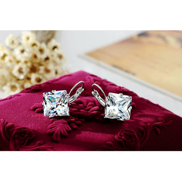 Wholesale Women's Alloy Earrings With Square Shape And Flower Pattern Inlaid With Zircon
