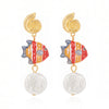Wholesale Women's Alloy Electroplated Animal And Geometric Pattern Starfish And Fish Tail Earrings