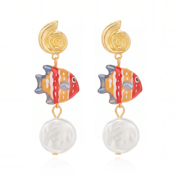Wholesale Women's Alloy Electroplated Animal And Geometric Pattern Starfish And Fish Tail Earrings