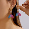 Wholesale Women's Alloy Electroplated Animal And Geometric Pattern Starfish And Fish Tail Earrings
