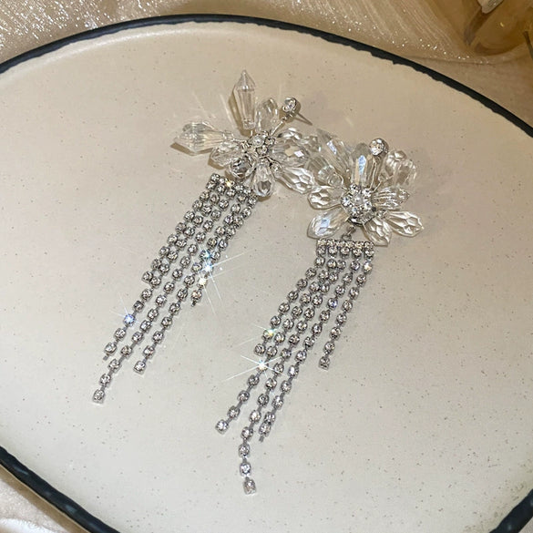 Wholesale Women's Alloy Electroplated Flower Pattern Light Luxury High Sense French Tassel Earrings
