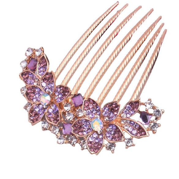 Wholesale Women's Alloy Electroplated Flower Pattern Rhinestone Retro Comb Hair Accessories