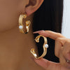 Wholesale Women's Alloy Electroplated Flowerpatterned Cshaped Pearl Earrings