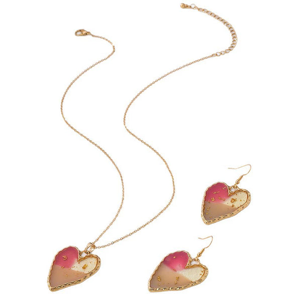 Wholesale Women's Alloy Electroplated Geometric Heartshaped Earrings And Necklace Set