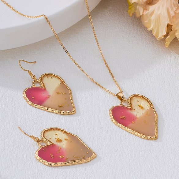 Wholesale Women's Alloy Electroplated Geometric Heartshaped Earrings And Necklace Set