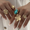 Wholesale Women's Alloy Electroplated Geometric Ring Set With Flower Starfish Conch And Line Patterns