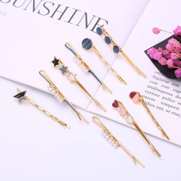 Wholesale Women's Alloy Electroplated Geometric Round Word Clip Set Hair Accessories