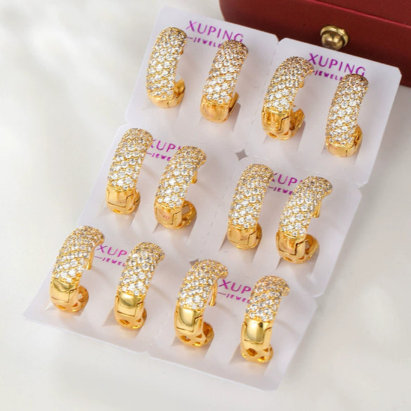 Wholesale Women's Alloy Electroplated Geometric Style Microinlaid Zircon Earrings