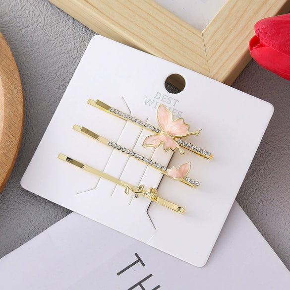 Wholesale Women's Alloy Electroplated Highend Hair Accessories Rose Pink Butterfly Hairpin Clip For Autumn And Winter