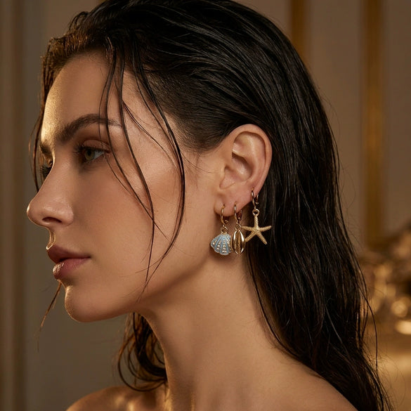 Wholesale Women's Alloy Electroplated Starfish Stud Earrings With Animal Pattern