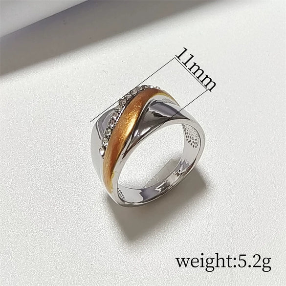 Wholesale Women's Alloy Electroplating Geometric Microinlaid Zircon Twocolor Diamond Ring Jewelry