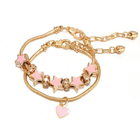 Wholesale Women's Alloy Fashion Star Heart Pendant Diy Bracelet With Rhinestones Inlaid And Seiko Design