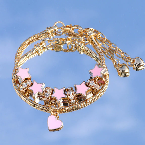Wholesale Women's Alloy Fashion Star Heart Pendant Diy Bracelet With Rhinestones Inlaid And Seiko Design