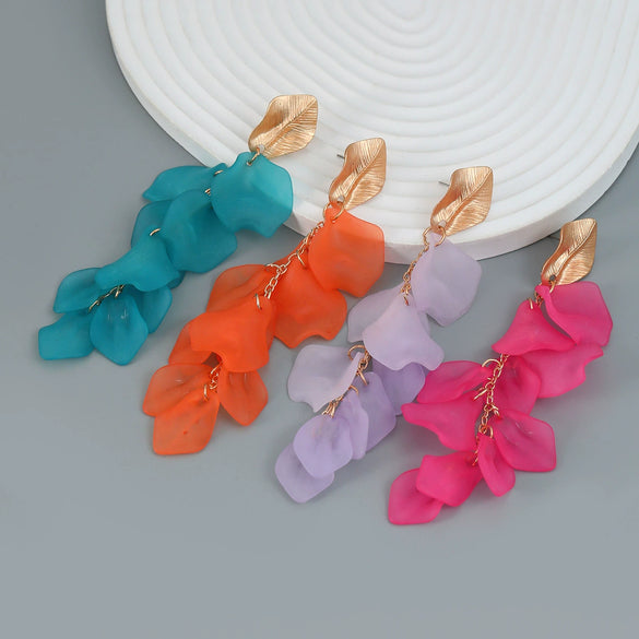 Wholesale Women's Alloy Flower Earrings With Electroplating And Multi Layer Resin Petal Design