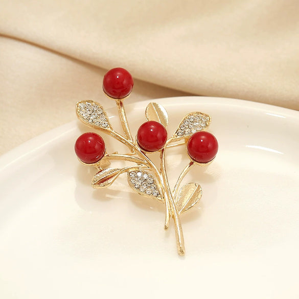 Wholesale Women's Alloy Flower Patterned Electroplated Luxury Red Brooch