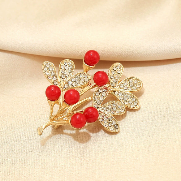 Wholesale Women's Alloy Flower Patterned Electroplated Luxury Red Brooch