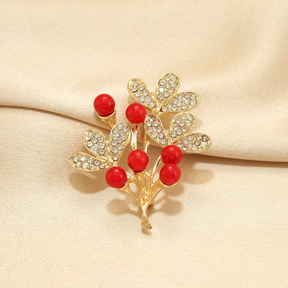 Wholesale Women's Alloy Flower Patterned Electroplated Luxury Red Brooch