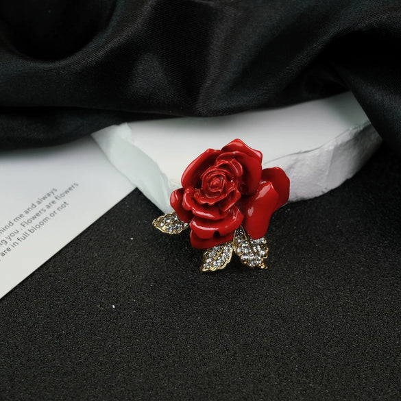 Wholesale Women's Alloy Flower Red Rose Brooch With Electroplating Design