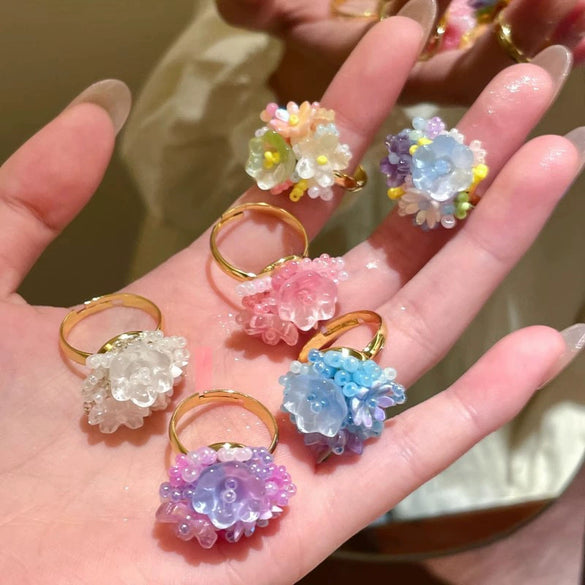 Wholesale Women's Alloy Flower Ring With Electroplating Dopamine Hydrangea Design