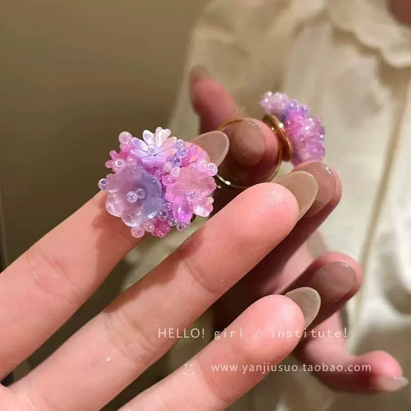Wholesale Women's Alloy Flower Ring With Electroplating Dopamine Hydrangea Design