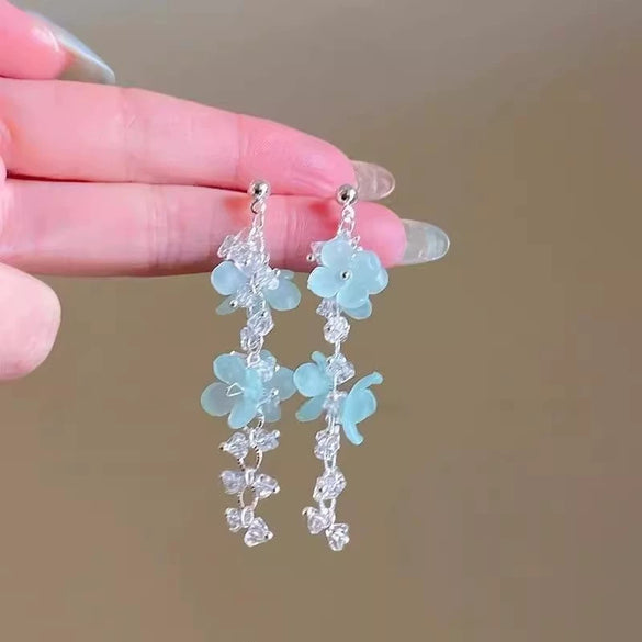 Wholesale Women's Alloy Flower Tassel Earrings With Crystal Beads And Electroplating