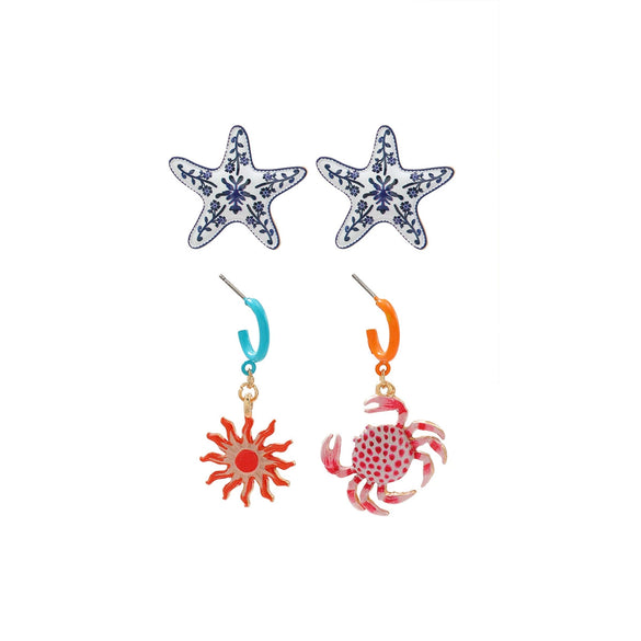 Wholesale Women's Alloy Geometric Animal Zodiac Dripping Oil Crab Sunflower Pendant Earrings