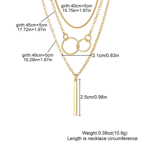 Wholesale Women's Alloy Geometric Ball Chain Multilayered Clavicle Necklace With Solid Bar Pendant Electroplated