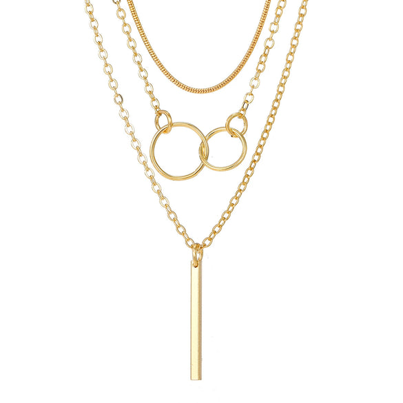Wholesale Women's Alloy Geometric Ball Chain Multilayered Clavicle Necklace With Solid Bar Pendant Electroplated
