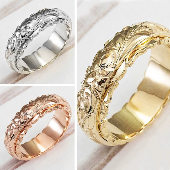 Wholesale Women's Alloy Geometric Carved Rose Flower Ring With Electroplating