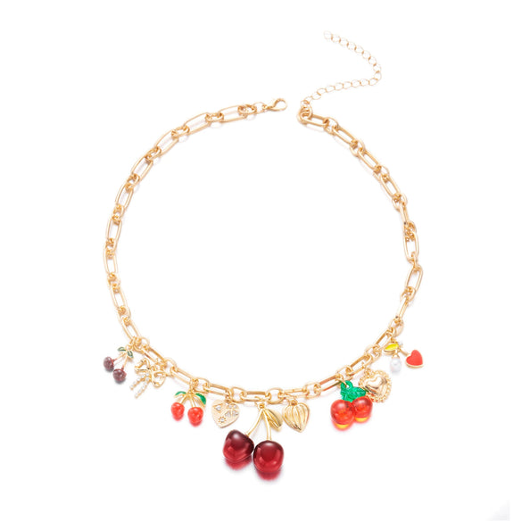 Wholesale Women's Alloy Geometric Cherry Heart Multipendant Necklace With Electroplating Y2k Style