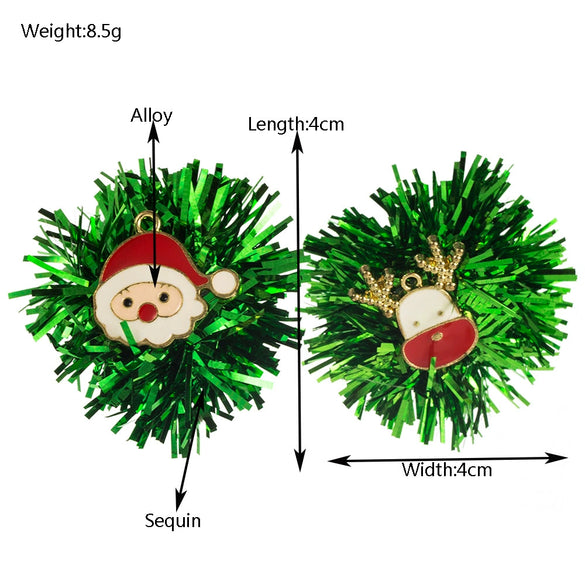 Wholesale Women's Alloy Geometric Christmas Exaggerated Bright Oil Dropping Ear Studs With Santa Claus And Christmas Tree Asymmetric Design