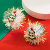Wholesale Women's Alloy Geometric Christmas Exaggerated Bright Oil Dropping Ear Studs With Santa Claus And Christmas Tree Asymmetric Design