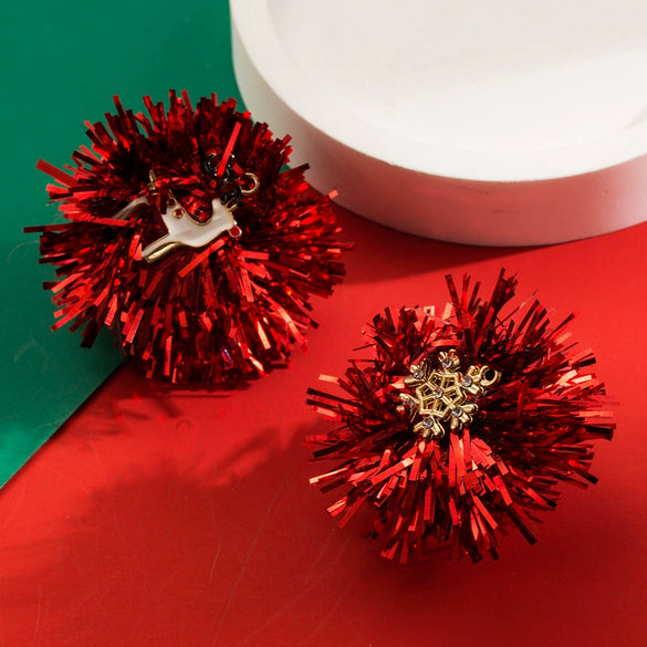 Wholesale Women's Alloy Geometric Christmas Exaggerated Bright Oil Dropping Ear Studs With Santa Claus And Christmas Tree Asymmetric Design