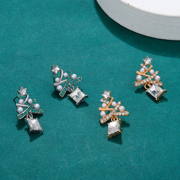 Wholesale Women's Alloy Geometric Christmas Tree Electroplated Earrings