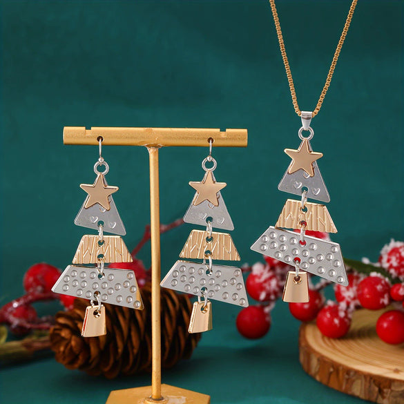 Wholesale Women's Alloy Geometric Christmas Tree Long Earrings With Electroplating Festival And Personality Style
