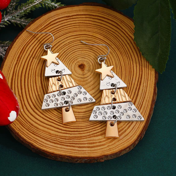 Wholesale Women's Alloy Geometric Christmas Tree Long Earrings With Electroplating Festival And Personality Style